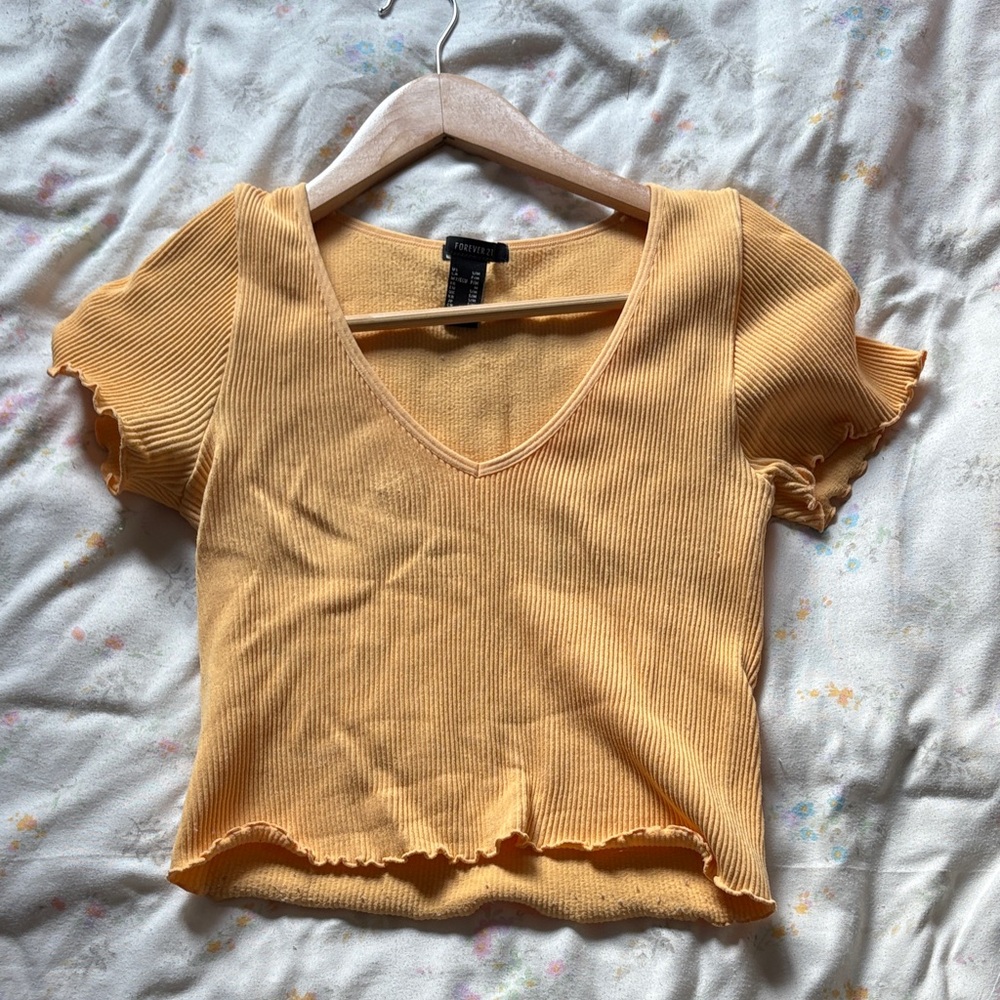 Forever 21 Yellow Ribbed Crop Top